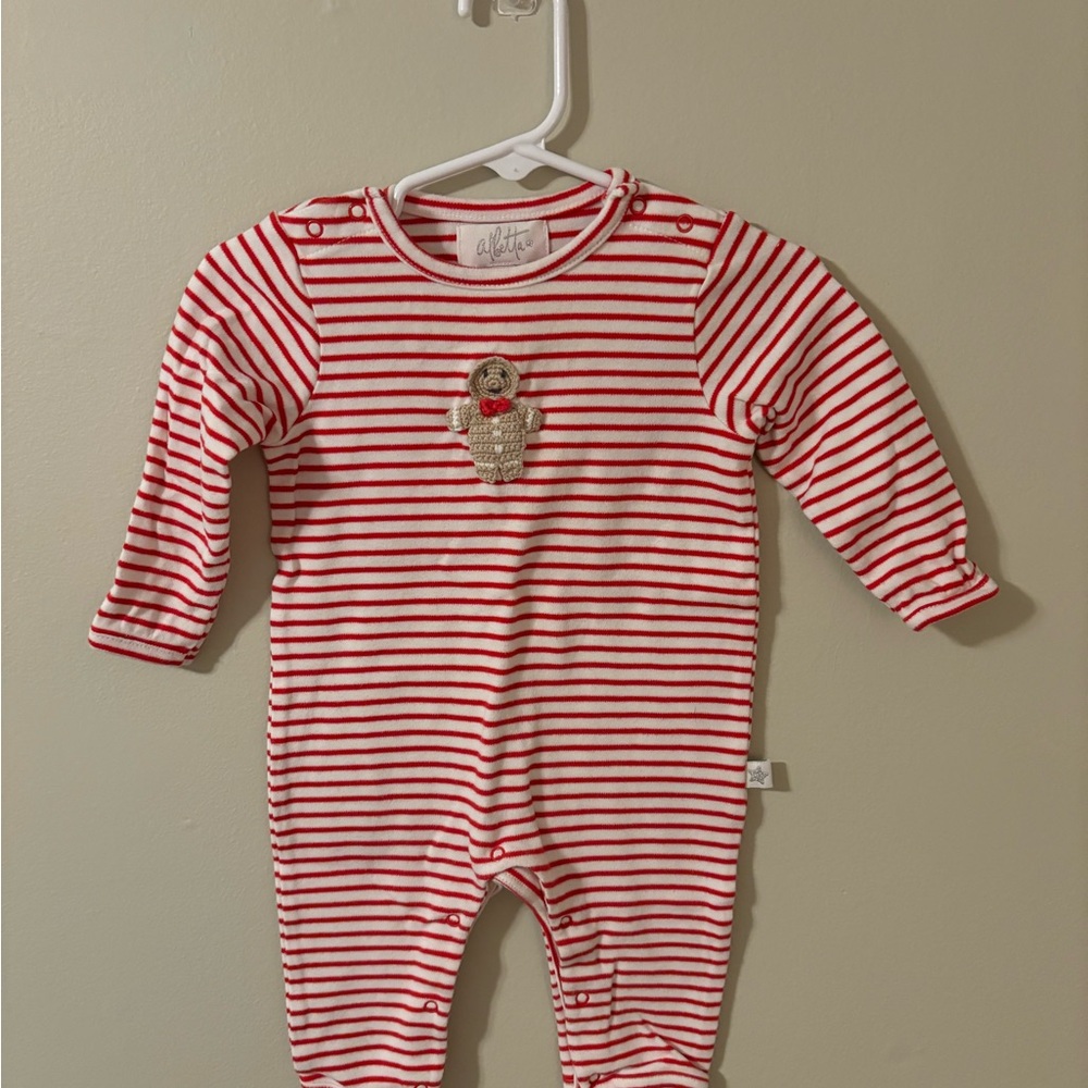 Adorable Striped Footie with Bear Applique